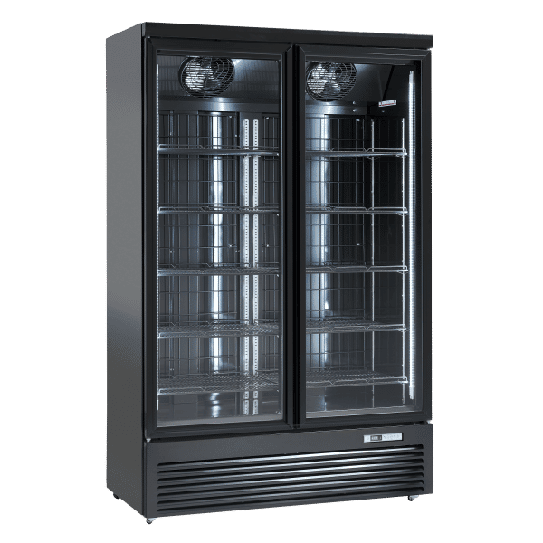 Displaykøleskab - 2 låger - 1000 liter - sort