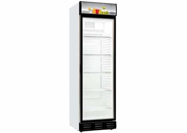 Displaykøleskab - Hvid/Sort dør og topskilt - 382 liter