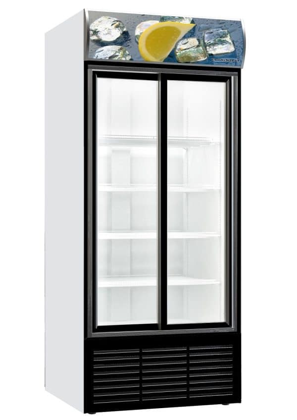 Displaykøleskab - Hvid/Sorte skydedøre - 852 liter