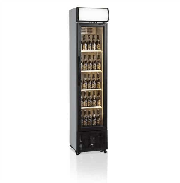 Flaskekøleskab / Displaykøleskab - smalt - hvide sider/sort låge