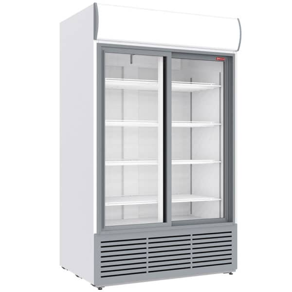 Displaykøleskab 1230 liter, lysboks, 2 skydedøre - HVID