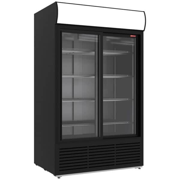 Displaykøleskab 1230 liter, lysboks, 2 skydedøre - SORT